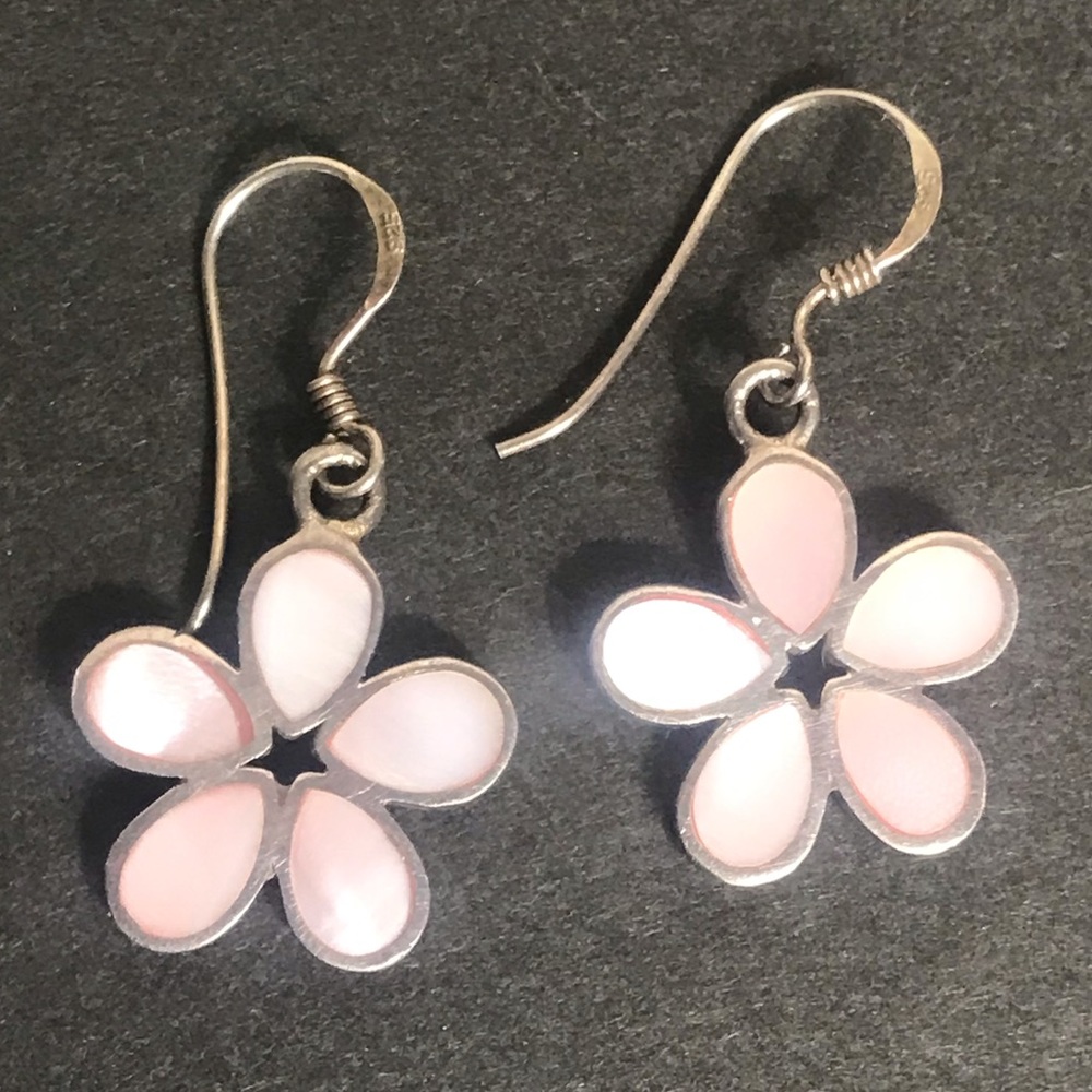 Sterling Silver Pink Flower Earrings
